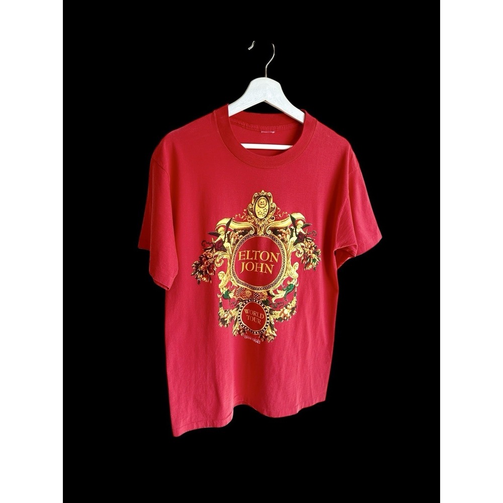 Vintage 1992 Elton John Versace Tour Shirt Sz‎ Large Red Distressed Faded